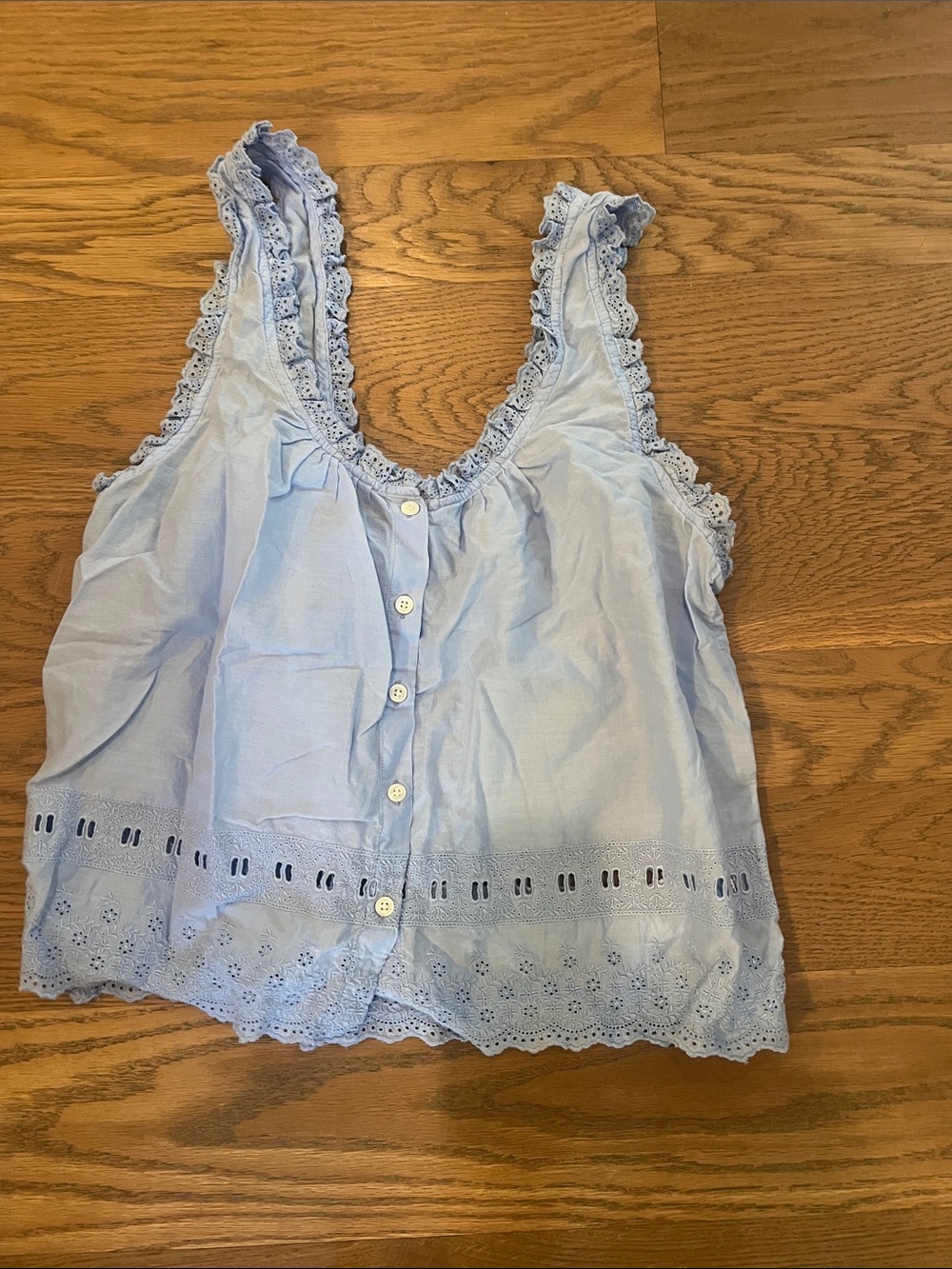 Madewell Light Blue Eyelet Lace-Trim Camisole